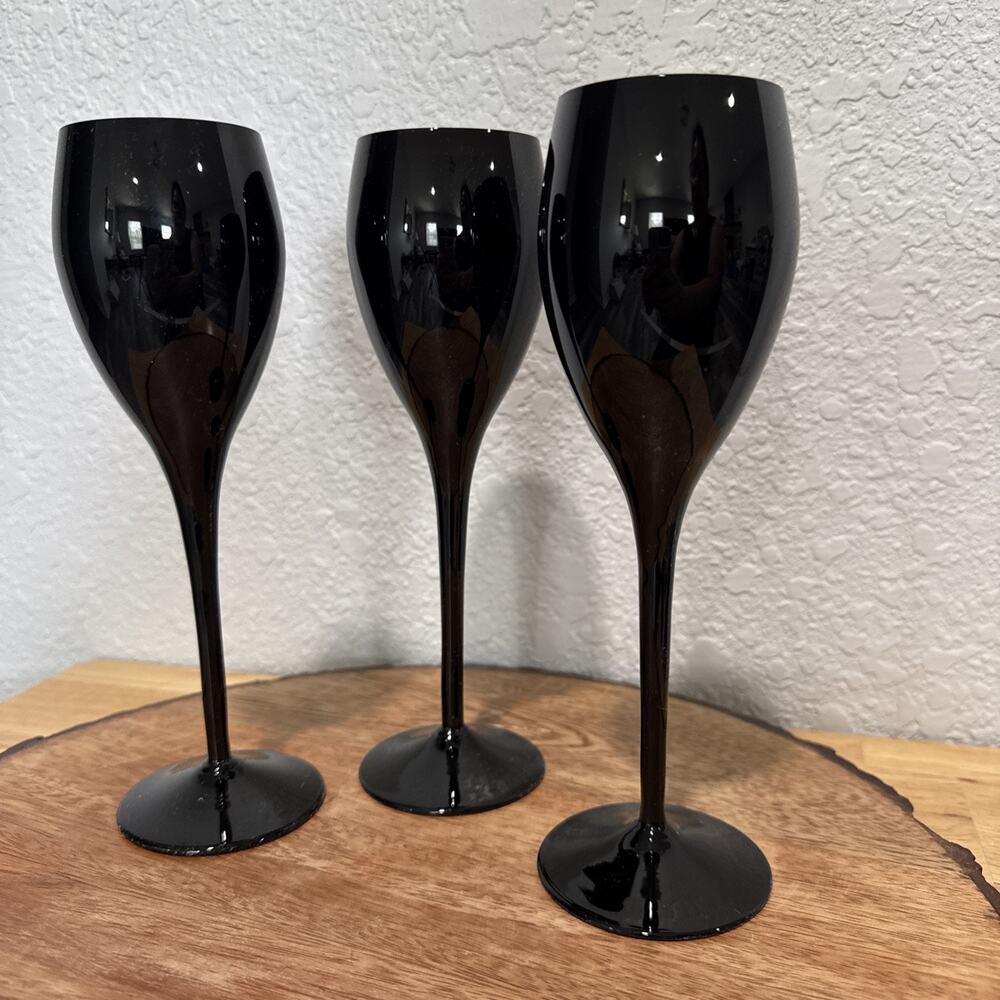 Set of 3 Mikasa Elegance Black Wine Glasses Stemware 8.25” Tall 2" Diameter